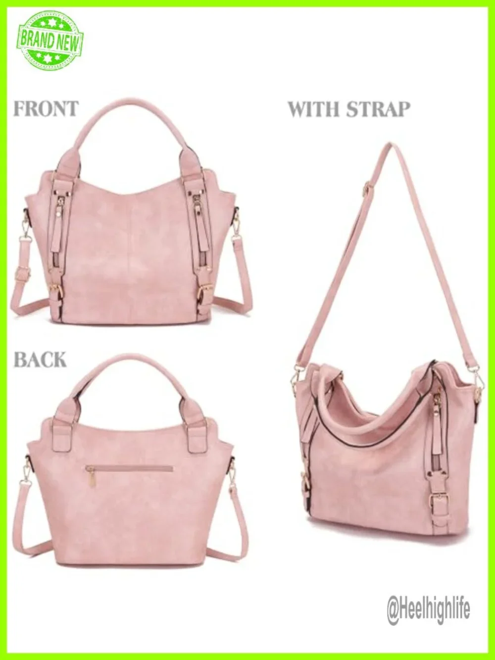 Large Hobo Crossbody Bag Set 4pcs Soft PU Leather Detachable Strap Total 9